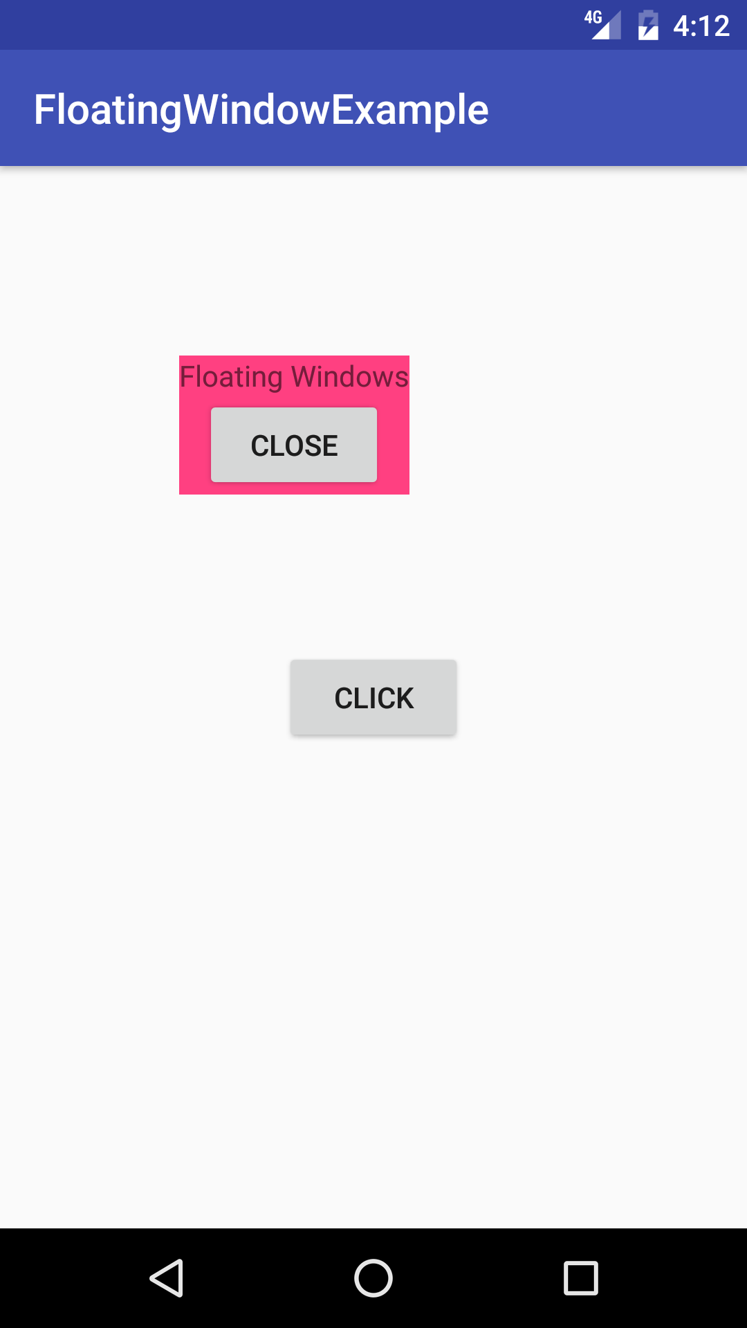 sample popup floating window screen